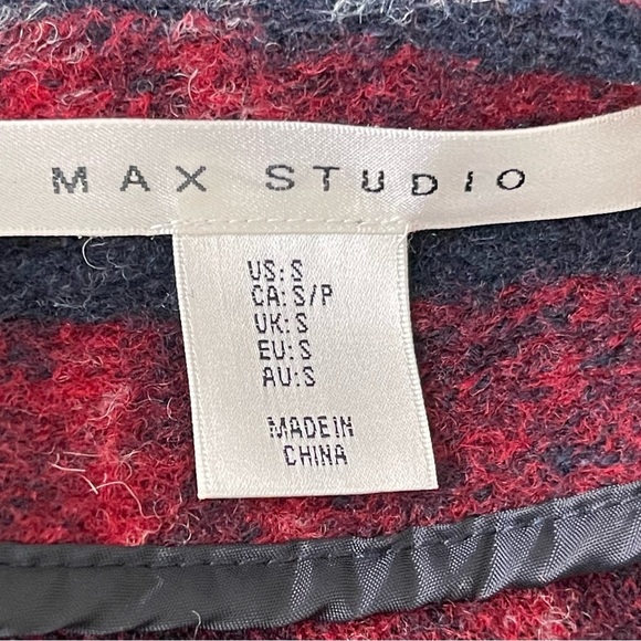 Max Studio Wool Blend Plaid Open Front Coat Women’s Size S Red Navy Pockets - Picture 6 of 7